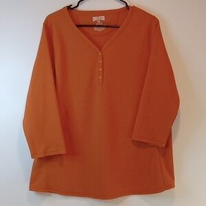 Duluth Trading Co. Henley 3/4 Sleeve Cotton Shirt Top Orange Men's Sz 2XL EUC